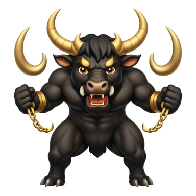 black angry powerful bull with golden horns emoji sticker