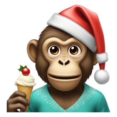 monkey with a christmas hat eating ice cream  sticker