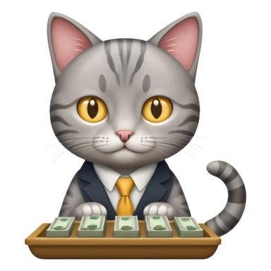 A business cat counting money, looking focused sticker
