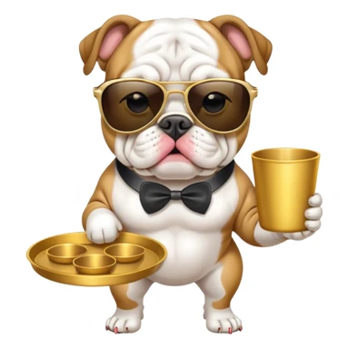 Bulldog key holder wearing sunglasses and holding a golden tray sticker