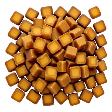 golden-brown sugar crystals, small pile or scatter, warm amber color, coarse, irregular, matte, lightly clumped, natural molasses content, no spoon, bowl, or packaging, soft lighting, subtle shadows, transparent background, emoji scale sticker
