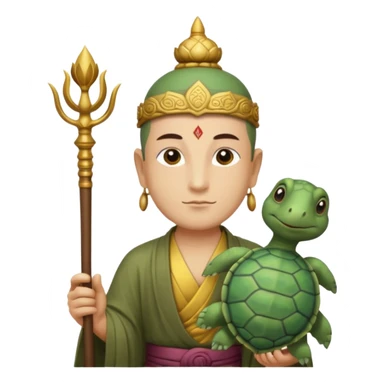man with turtle head, scepter, buddhism, lotus sticker