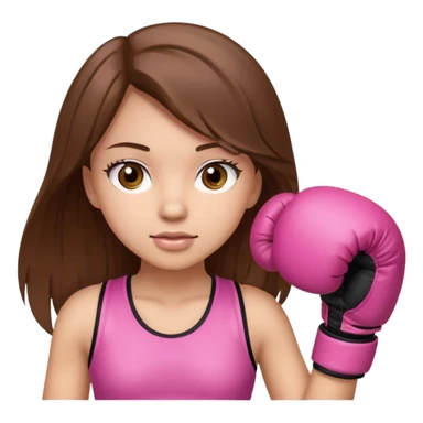 Girl with long brown hair brown eyes light skin wearing boxing pink boxing gloves sticker