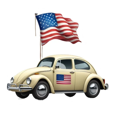 A beetle Volkswagen with an American flag  sticker
