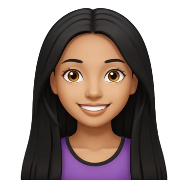 dark mixed girl with long black straight hair, smiling sticker