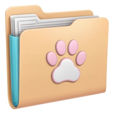 a pastel folder of documents with a pawprint on it sticker