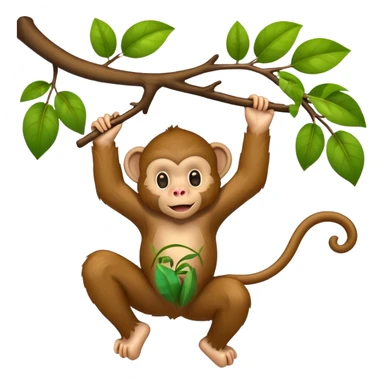 cheerful monkey hanging from a branch sticker