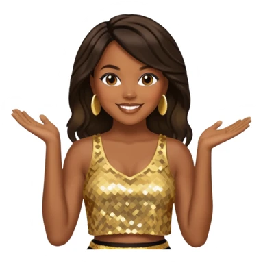 LeToya Luckett with dark brown long hair, gold sequin crop top  sticker