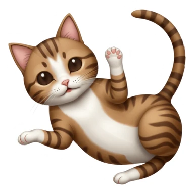 dark brown tabby and white small cat in funny positions upside down with eyes closed sticker