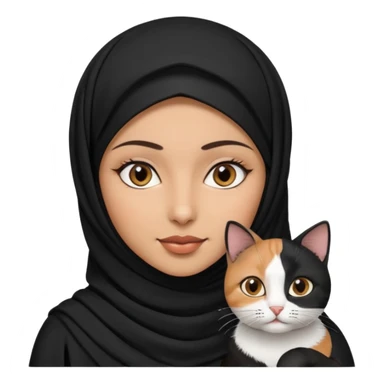 A Arabic woman human with brown eyes and black hijab. , the human is a human, two cats, the both cats is blackwhite,,  NO CAT EARS ON THE HUMAN ,  sticker