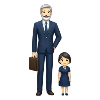 husband classy caucasian 55 dark gray hair trimmed beard wearing navy blue business suit and holding bible, with wife asian age 55 dark hair nurse uniform, no children sticker