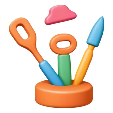 Clay modeling icon, colorful plasticine being shaped into a figure, sculpting tools, minimalistic style, clean lines, transparent background. sticker