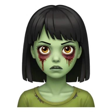 Uma zumbi com os cabelos pretos, mediano, liso e com franja, olhos castanhos sticker