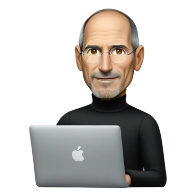 Steve Jobs wearing a black turtleneck on MacBook sticker