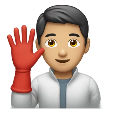 Asian boy wearing red gloves on hands sticker