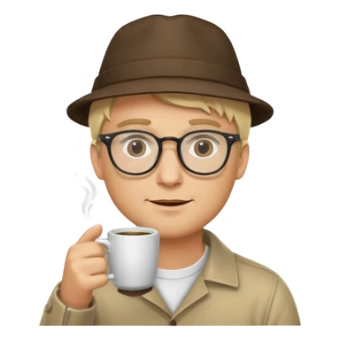 glasses blonde man drink coffe with hat  sticker