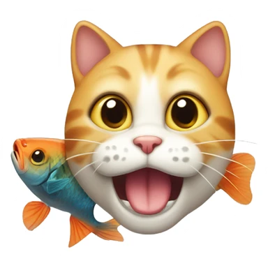 cute cat with fish in mouth sticker