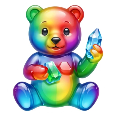 Rainbow Gummybear holding a crystal sticker