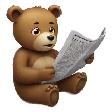 Bear lying on white sandy beach reading a newspaper sticker