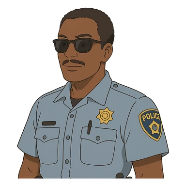 black policeman with sunglasses, no hat, ghibli style sticker