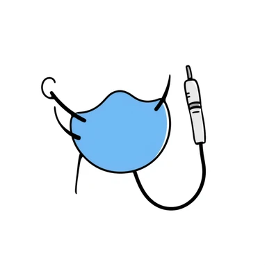 Hand-drawn blue breathing mask with tubes for measuring oxygen, standalone VO2 max testing equipment sticker