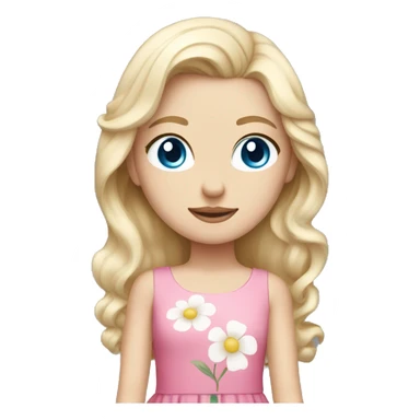 Blonde white girl with blue eyes and pink dress with flower in hair sticker