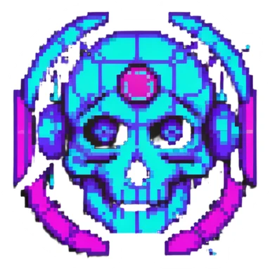 futuristic cyberpunk pixel art icon, vivid neon colors purple magenta cyan, minimal expressive design, 32x32, centered, high contrast, transparent background, no text, suitable for dark background, artist symbol sticker