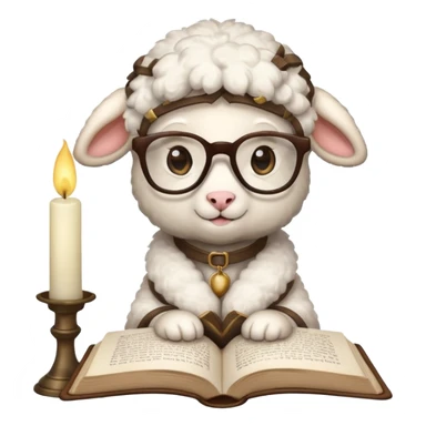 Little lamb with glasses reading books by candlelight  sticker