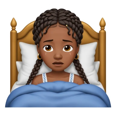 Black woman with braids in a big king size bed on one side by herself crying sticker