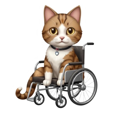 full body small short hair dark brown and white cat with hazel eyes walking in a wheelchair for cats sticker