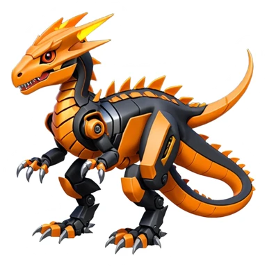 Cool Edgy Black Orange Digimon-Fakemon-Guilmon-Velociraptor-Dragon-Mecha full body sticker