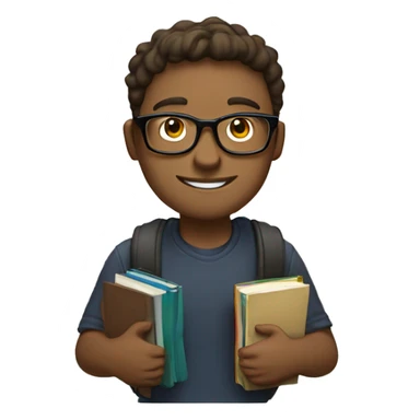 A white guy with glasses is a university student with books in his left hand, textbooks in his right hand, headphones in his right hand


 sticker
