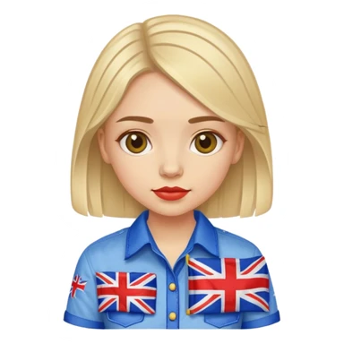 A Ukrainian girl wearing an embroidered shirt holds a British flag sticker