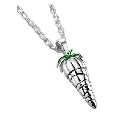 Realistic shiny metallic silver chain necklace with a metallic silver carrot pendant on the chain. sticker