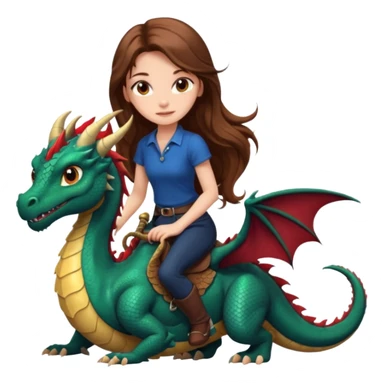 girl with long brown hair, long eye lashes, gorgeous riding a dragon sticker