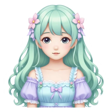 Cute kawaii gorgeous pretty anime pastel lady beautiful hair with gorgeous dress fairycore cottagecore detailed high quality trending aesthetic sticker