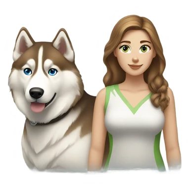 White Woman hair brown and bleus eyes and golden Husky With green eyes sticker