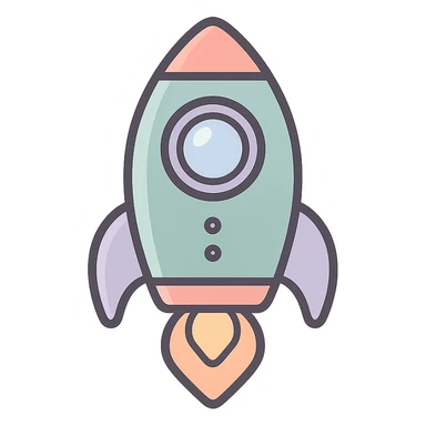 cute rocket, vector look with shadows and highlights, detailed shading, thin clean outlines, soft rounded features, pastel palette #98B5BC #B5B3C1 #C9A3C9 #E4C0CA #F7DCD1 #F7C0AA, Japanese pop art, sticker look, highly detailed sticker