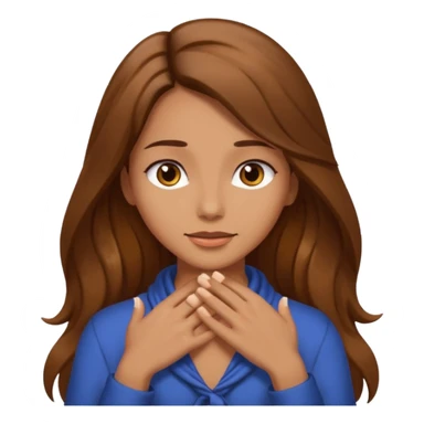 women with brown long hair with her hands around her neck. sticker