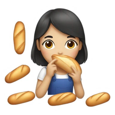 dark hair girl eating french baguette sticker