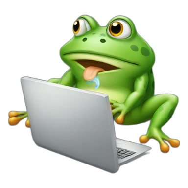 Mad tired frog is working on computer sticker