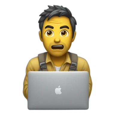 scared developer with macbook (yellow skin) sticker