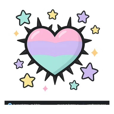 Remove the background, keep the pastel goth heart with pastel stars and black spikes, transparent background. sticker
