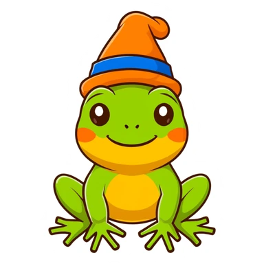 frog blinking and smiling while wearing a blue hat sticker