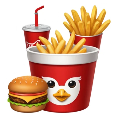 Plateau rouge avec dessus une bucket de poulet KFC , des frite dans un pot, un burgers et un coca sticker