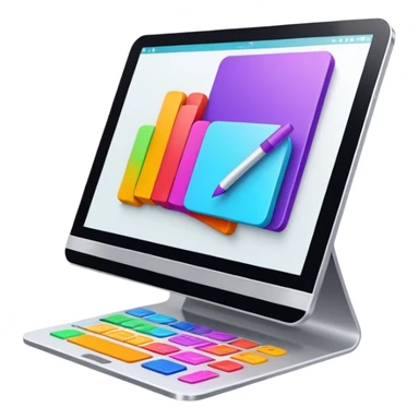 vibrant and modern icon of Animation and Motion Design, featuring elements like a single graphic tablet and stilus, dynamic motion lines, and visuals of the process of creating animated films and GIF animations. The design colorful, and dynamic, without any emojis. The background transparent sticker