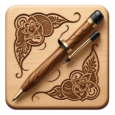 Pyrography icon, wooden surface with detailed burn marks, intricate patterns etched into wood using a hot stylus, no flames or smoke, minimalistic style, clean lines, transparent background. sticker