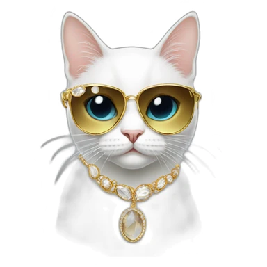 white Cat with big jewellery and sunglasses sticker