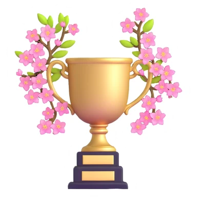 golden spring trophy with cherry blossoms sticker