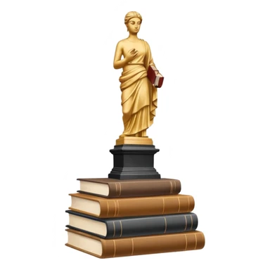 Minimalistic flat vector icon, iOS style, thin black contour on white background. Bust statue on a small pedestal next to a stack of books, symbolizing classic literature. Clean, no text, no shadows sticker